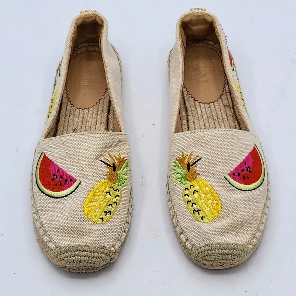 J. Crew Embroidered Fruit Salad Espadrilles In Sundried Linen Size 6